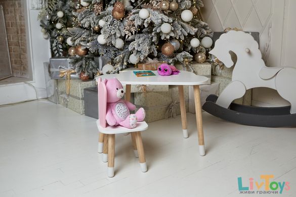 Белый столик тучка и стульчик зайчик детский розовый. белоснежный детский столик