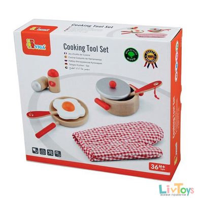 Дитячий кухонний набір Viga Toys Іграшковий посуд із дерева, червоний (50721)