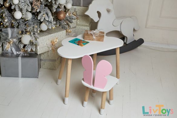 Білий стіл хмарка і стілець метелик дитячий рожевий. білий дитячий столик