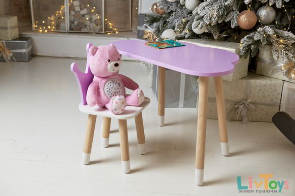 Детский столик тучка и стульчик коронка фиолетовый. Столик для игр, уроков, еды