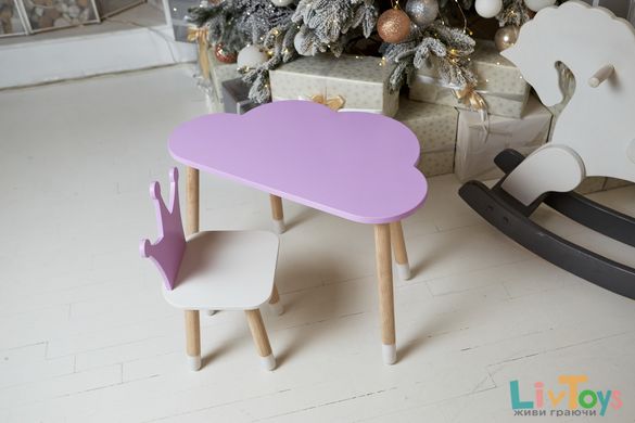 Детский столик тучка и стульчик коронка фиолетовый. Столик для игр, уроков, еды