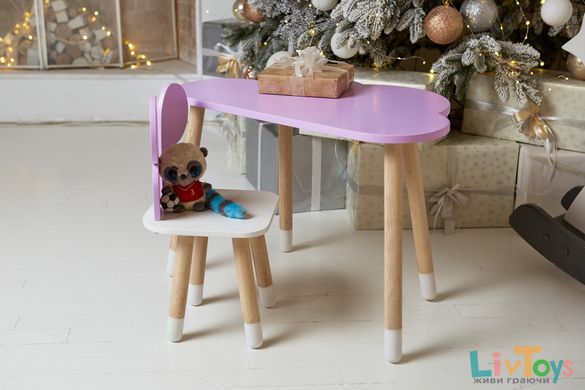 Дитячий столик тучка і стільчик метелик фіолетовий з білим сидінням. Столик для ігор, занять, їжі