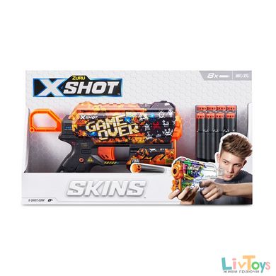 Скорострельный бластер X-SHOT Skins Flux Game Over (8 патронов)