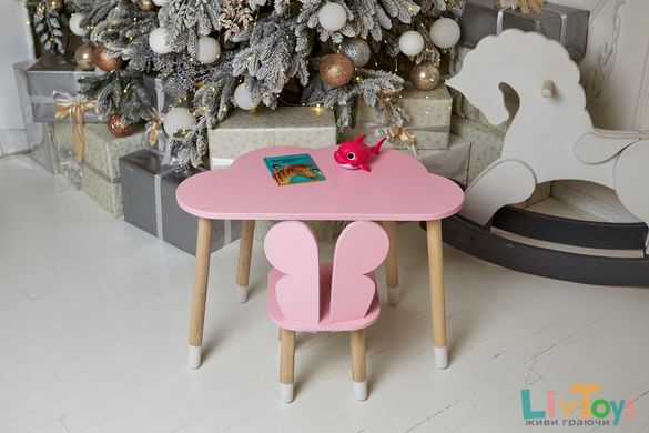 Детский столик тучка и стульчик бабочка розовая. Столик для игр, уроков, еды