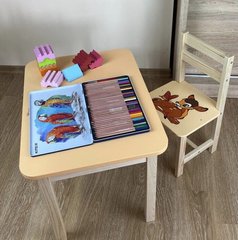 Стіл і стілець дитячі жовтий. Для навчання, малювання, ігри. Стіл із шухлядою та стільчик.
