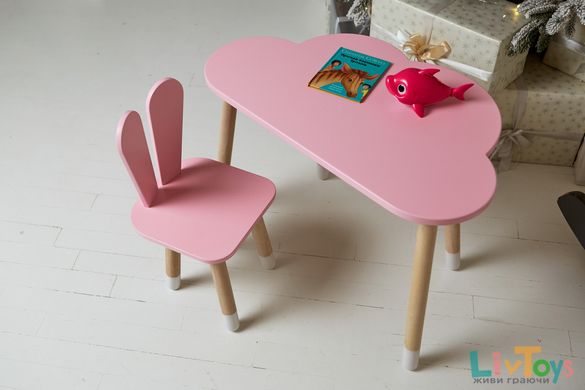 Детский столик тучка и стульчик ушки зайки раздельные розовые. Столик для игр, уроков, еды
