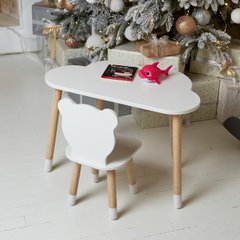 Детский столик тучка и стульчик мишка белый Столик для игр, уроков, еды