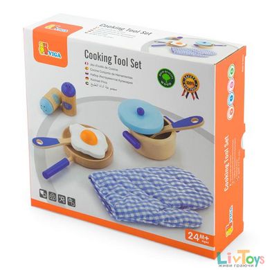 Дитячий кухонний набір  Іграшковий посуд із дерева, блакитний Viga Toys (50115)
