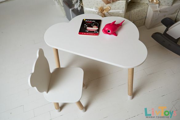 Дитячий столик хмаринкою і стільчик мішка білий. Столик для ігор, занять, їжі