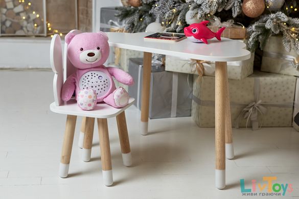 Детский столик тучка и стульчик бабочка белый. Столик для игр, уроков, еды