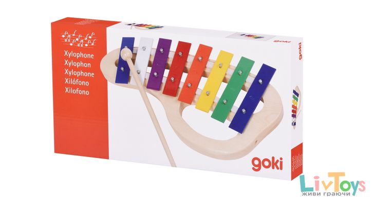 Музыкальный инструмент goki Ксилофон радуга с ручкой 61979G