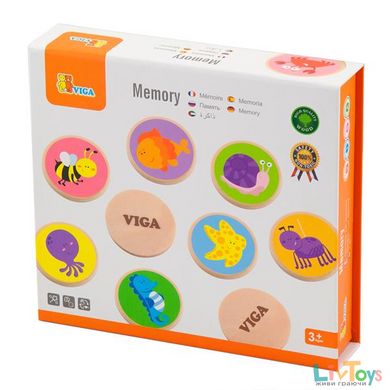 Дерев'яна настільна гра Viga Toys Меморі-фауна, 32 картки (50126)