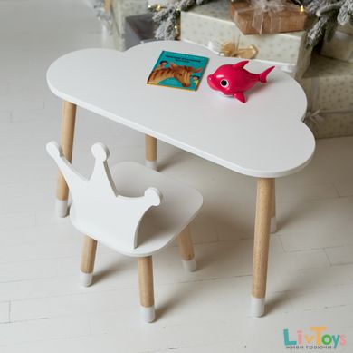 Детский столик тучка и стульчик корона белая. Столик для игр, уроков, еды. Белый столик