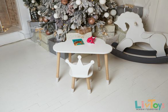 Детский столик тучка и стульчик корона белая. Столик для игр, уроков, еды. Белый столик